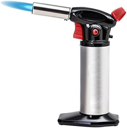 Culinary Torch, PESTORY Cooking Torch Refillable Cooking Blow Torch Creme Brulee Torch Adjustable Flame Torch with Safety Lock (Silve#2)