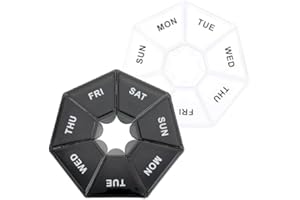 2PCS 7-Day Pill Box, Portable Vitamin Container, Suitable for Both Travel and Home use, with an Easy-to-Open lid, Blackwhite