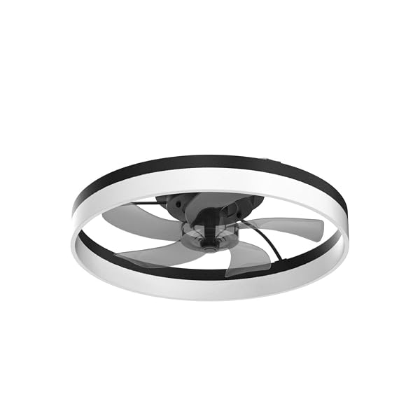 VOLISUN LOW PROFILE CEILING FANS WITH LIGHTS AND REMOTE, FANDELIER CEILING FAN FLUSH MOUNT, 3000K-6500K SMART BLADELESS LED FAN LIGHT, BLACK MODERN CEILING FANS WITH LIGHTS FOR BEDROOM