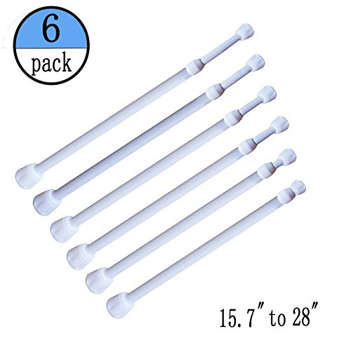 GOODUSCN 6 Pack Tension Rods, Adjustable Spring Steel Cupboard Bars Rod Curtain Rods, Extendable Width 15.7" to 28" White