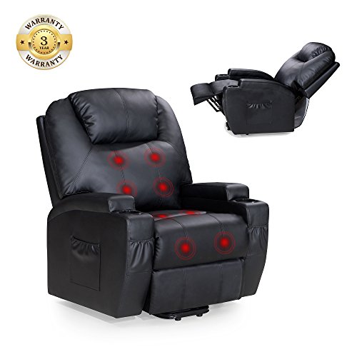 Power Lift Recliner Sofa Chair with Massage and Heating, Luxurious Bonded Leather Lounge Living Room Chair, Black