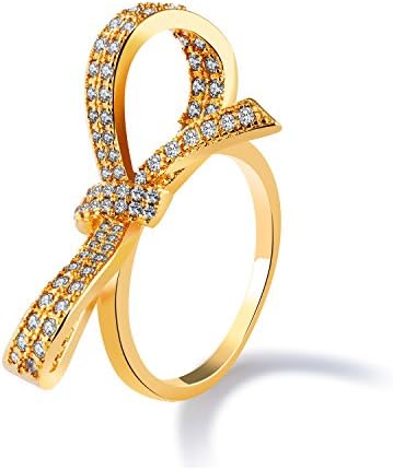 Cute Bow Knot Design 18K Gold Plated Tiny Cubic Zirconia Paved Wedding Engagement Rings for Women Girls