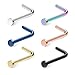 Ruifan 18G 316L Surgical Steel Nose Stud L Shaped Ring with 2MM Flat Top Piercing Jewelry 6PCS - Mix Color
