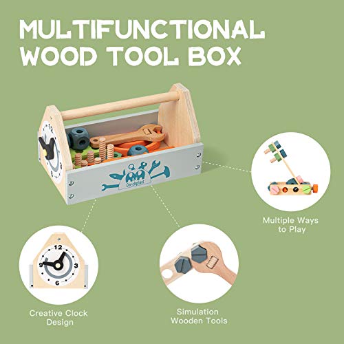 ROBUD Kids Toddlers Wooden Tool Box Set, TakeAlong Toy Tool Kit Gift
