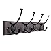 SONGMICS Wooden Wall Mounted Coat Rack 16 Inch Rail with 4 Metal Hooks for Entryway Bathroom Closet Room Dark Brown