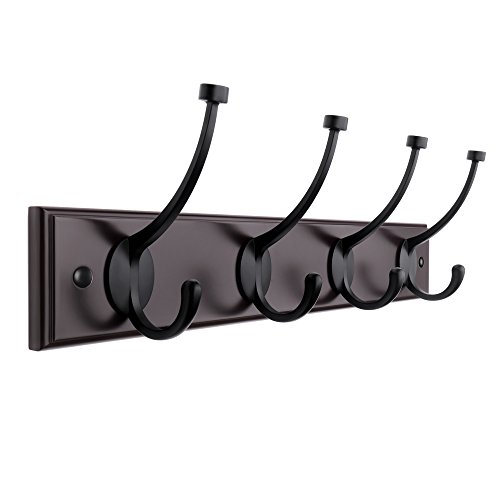 SONGMICS Wall Mounted Coat Rack Hook Rail Rack with 4 Dual Scroll Hooks for Entryway Foyer Closet Room, Dark Brown ULHR20Z