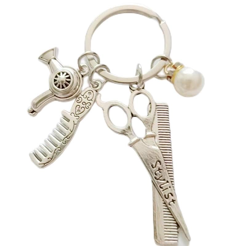 Hairdresser, Graduation Keyring hair dryer. Scissor, Comb, Keychain, Men, women, Girls Graduation Gift Present 2024 (Hairdresser)