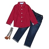 Efaster 1Set Kids Toddler Boys Handsome Red Shirt+Braces Trousers Clothes Outfits