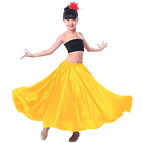Backgarden Girl Children Color Stretched Waist Performance Circle Skirt Belly Dance Dress (L, Yellow) - Thumbnail 6