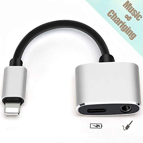 Headphone Adapter for iPhone Adapter Aux Audio Connector 3.5mm Earphone Jack Dongle Charger Splitter for iPad iPhone X/R/XS/XS Max 8/7 8/7Plus Accessories Compatible for iOS12 System(Silver Black)