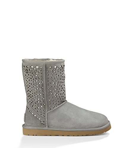 UGG Women's Classic Short Flora Perf Light Grey Water Resistant Suede Boot