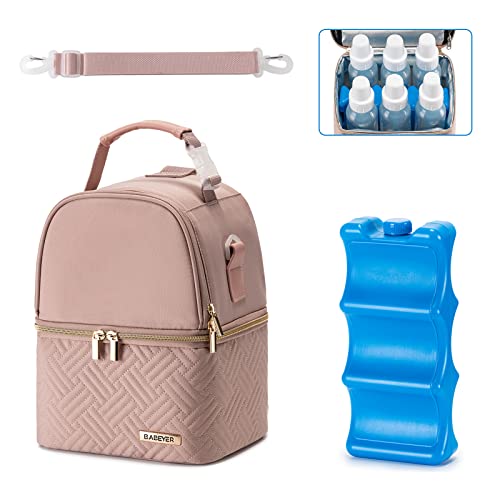 BABEYER Muttermilch-Kühltasche mit Kühlakku für 6 Babyflaschen bis 270 ml, Muttermilchpumpen-Kühltasche mit Schultergurt für stillende Mütter Kindertagesstätte, Arbeit, Reise-Rosa thumbnail 1