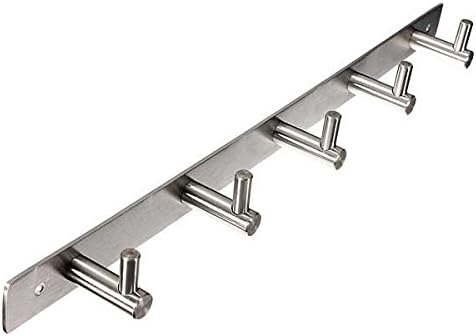 Stainless Steel Wall Hanger Coat Robe Hat Rail Clothes Towel Hanger Home Decor Holder Heavy Duty Hooks Bathroom Accessories Installation (5 Hooks ) Works Easy