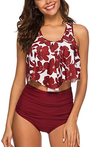 Bikini Women's Set Split Swimsuit Ruffles Two-Piece Swimwear with Bikini High Waist Retro High Waisted Beachwear Bikini Bottoms