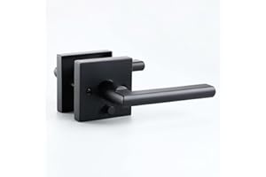 Linkaa Privacy Door Lock for Bedroom Bathroom Indoor,Black Lever Door Handles with Push Lock, Keyless Square Lock Lockable (P