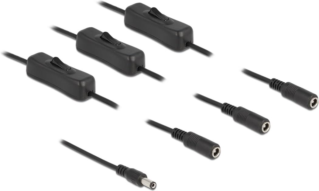 Delock DC 5.5 x 2.1 mm Male to 3 x DC Female Cable with Switch 1 m