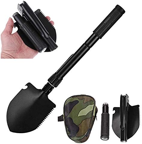 FIVE CENTS Military Folding Shovel Multi-Function Tool with Carrying Pouch Portable Survival Spade Kit for Camping Gardening Hiking Backpacking Outdoor