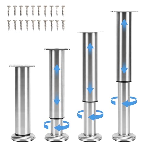Set of 4 Adjustable Stainless Steel Furniture Legs, Table Legs, Bed Legs, Bathroom Furniture Feet for TV Cabinet, Sofa, Chair, Bathroom (18-30 cm)