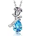 NEEMODA Gifts for Women Blue Crystal Pendant Necklace for Girls Fashion Jewelry for Her Birthday Anniversary Valentines Mothers Day White Gold Plated Rose Flower