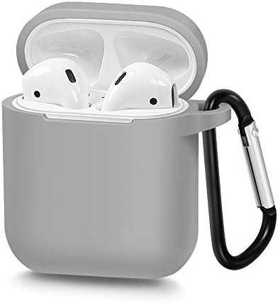 AirSha Compatible for AirPods Case with Keychain,[Support Wireless Charging],Shockproof Protective Silicone Cover Skin for AirPods Charging Case 2 & 1 (Grey)