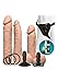 Doc Johnson Vac-U-Lock - Dual Density ULTRASKYN Experienced Set - 3 Large Dildos, Supreme Harness, VUL Suction Cup, Toy Cleaner, Mood Water-Based Lube - Pegging - Vanilla
