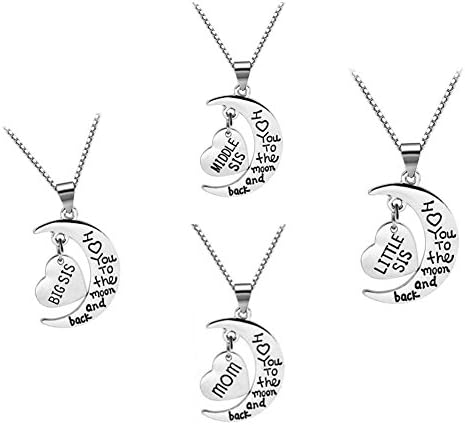 lifelovevc Women Family Jewellery Set Silver Love Heart Baby Mid Big Little Sister Pendant Necklace