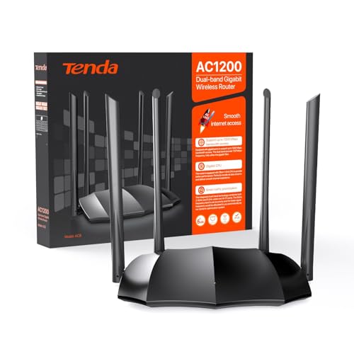 Tenda AC1200 Gigabit WiFi Router - Dual Band High Speed Wireless Internet Router, 3xWAN/LAN Gigabit Ports, 4x6dBi Antennas, MU-MIMO, Beamforming, IPv6, Guest WiFi, AP Mode(AC8)