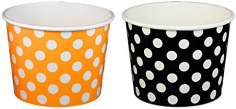 Orange and Black Polka Dot Ice Cream Cups 12 oz - 50 count