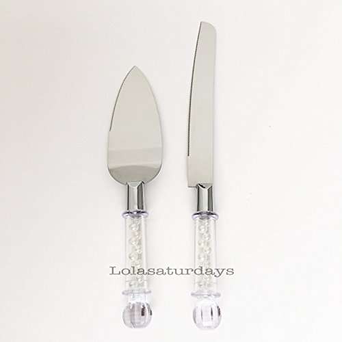 Lolasaturdays Cake knife and server set filled with pearl beads The