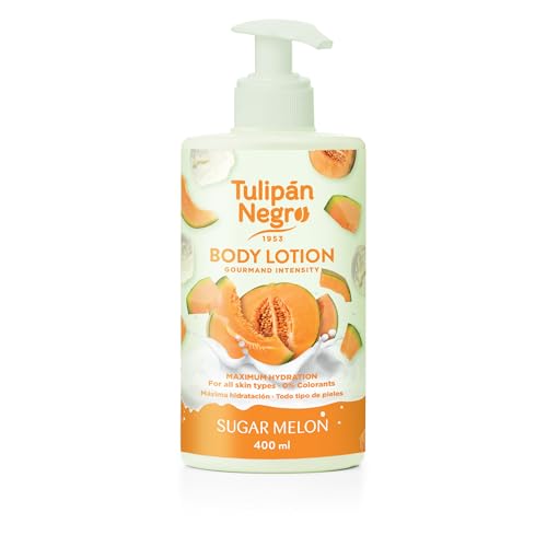 Tulipán Negro - Loción Corporal Sugar Melon con Dosificador, Hidratación Intensa para Todo Tipo de Pieles, Crema Corporal con Fragancia Dulce a Melón, 400 ml