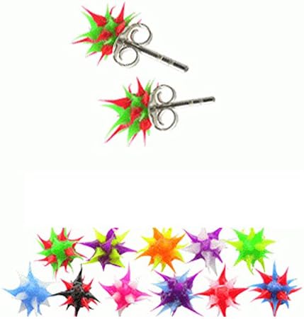 5 Pairs Mix Color Pack of Spiky Silicone with 925 Sterling Silver Stud Earring.