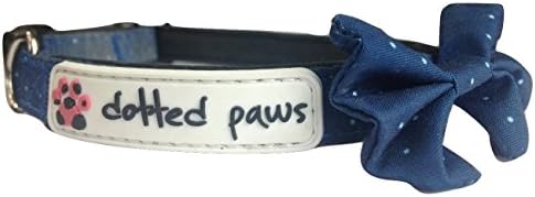 Dotted Paws Dog Cat Collar with BOW Tie CUTE Polka Dots Print Small Dotted Blue NEOPRENE Padded