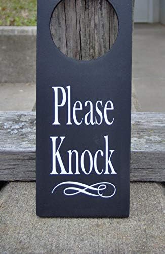CPWood Please Knock Signs Wood Sign Vinyl Door Knob Hanger Health Wellness Sign Home Office Sign Business Sign Door Sign Entry Sign Office Supplies