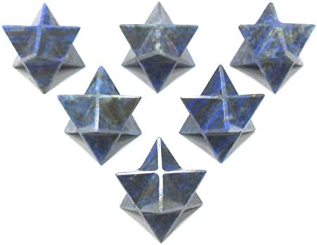 Lapis Lazuli Merkaba Star Crystal Sacred Geometry Set, Reiki Healing Energy
