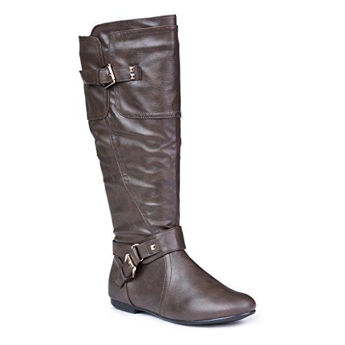 Twisted Women's Shelly Stitched Pannel Tall Boots with Pyramid Studs - BROWN, Size 9