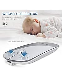 FENIFOX mini mouse Bluetooth, mouse óptico móvil portable ultrafino con batería recargable para PC, Mac, laptop, tablet Android, Plateado