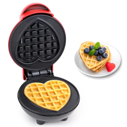 Mini Heart Shaped Waffle Maker, RISVOWO 350W Waffle Maker with Non-Stick, Electric Waffle Makers for Children's Birthdays, Family Parties, Easter or Christmas Mini Waffle Iron Heart Shape