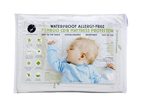 Great Bay Home 100% Waterproof and Hypoallergenic Bamboo Crib Protector with Additional Polyurethane Layer and Elasticized Skirt. By Brand. (Off-White)