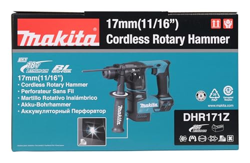 Makita DHR171Z Li-ion LXT Brushless Rotary Hammer, 18 V, Blue, 17 mm