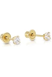 14k Yellow Gold Child Screw Back Earrings - 4mm Cubic Zirconia Ball Studs