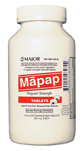 Major Pharmaceuticals Mapap Regular Strength, 325 mg, 1000 Tablets each