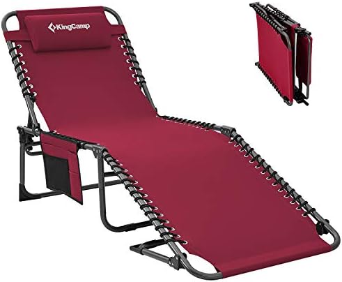 Kingcamp 4 Fold Red Folding Outdoor Chaise Lounge Chair For Beach Sunbathing Patio Pool Lawn Deck Portable Lightweight Heavy Duty Adjustable Camping Reclining Chair With Pillow Buy Online At Best Price In Uae