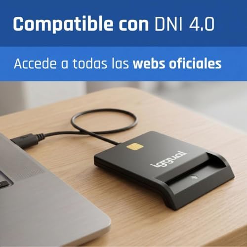 Leitor USB 2.0 para cartão DNI, SIP e ID – Ligação USB – Leitor Eletrónico Inteligente de DNI Compatível com DNI 4.0 – Compatível com Windows, macOS e Linux – Cabo de 1,2 m – Preto