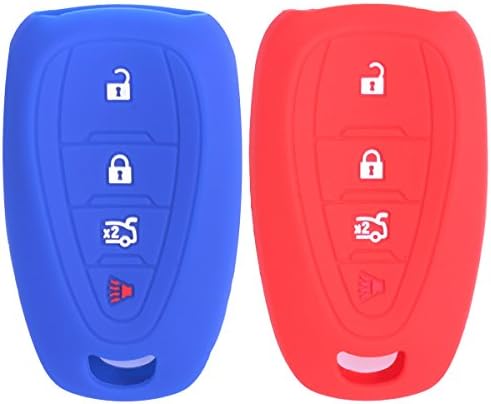 2Pcs WERFDSR Sillicone key fob Skin key Cover Keyless Entry Remote Case Protector Shell for 2016 2017 Chevrolet Mailibu Camaro Cruze Volt 4 Button smart remote red blue