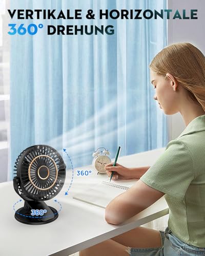 COZII Mini Fan, USB Fan Quiet Clip Fan Table Fan with LED Display, 720° Rotation & 5 Speeds, 16 cm Portable Fan for Home, Office, Pram, Outdoor