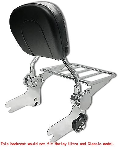 Detachables and Adjustable Backrest Sissy Bar with Luggage Rack for Harley Davidson Touring Models 1997-2008 (Chrome)