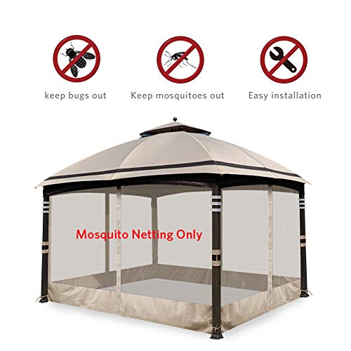 Coastshade Universal 10' x 10' Gazebo Replacement Adjustable Mosquito Netting, Screen Walls for Canopy with Zippers, for Parties and Outdoor Activities (10 x10, Beige)