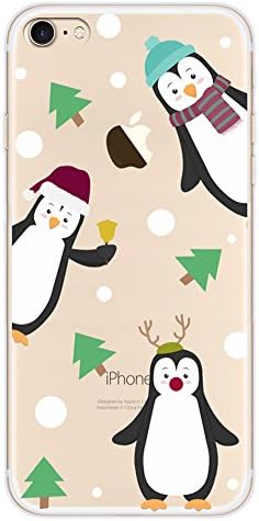 Buyus Christmas Theme Phone Case for iPhone SE 2020/8 / 7, Clear Soft Silicone TPU Cover with Cute Animal Pattern for Women, Men, Girls and Boys (Holiday Penguins)