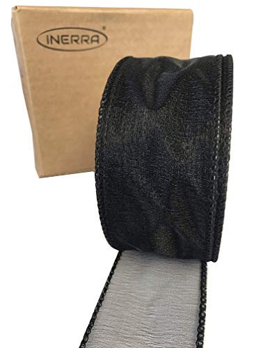 INERRA Chiffon Ribbon - Luxury Wired Edge 20 Metres x 50mm (Black)
