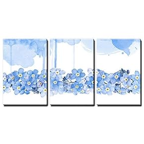 3 Panel Small Blue Flowers on White and...